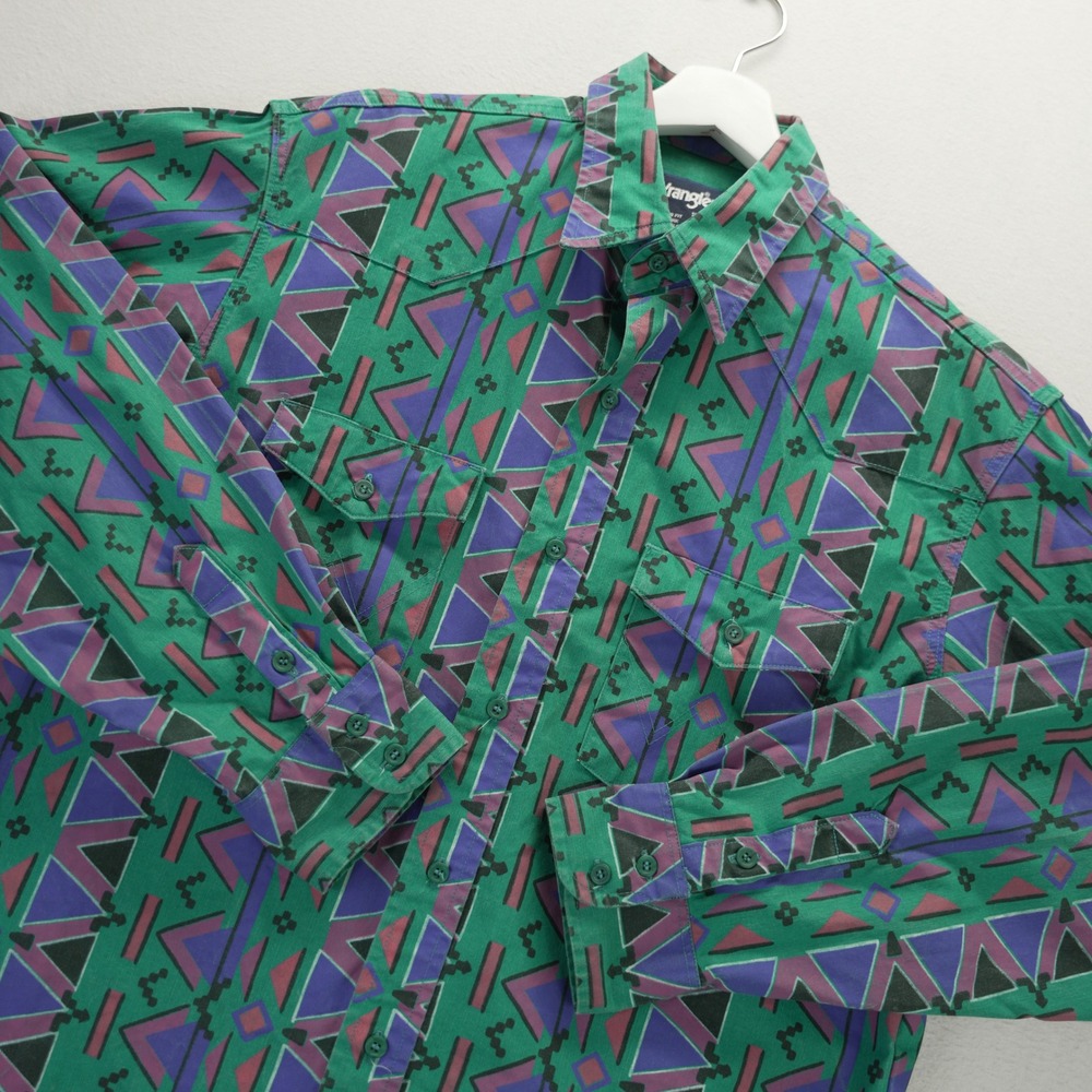 Vintage Wrangler Brushpopper Western Shirt Mens 16.5-35 Aztec Geometric USA Made